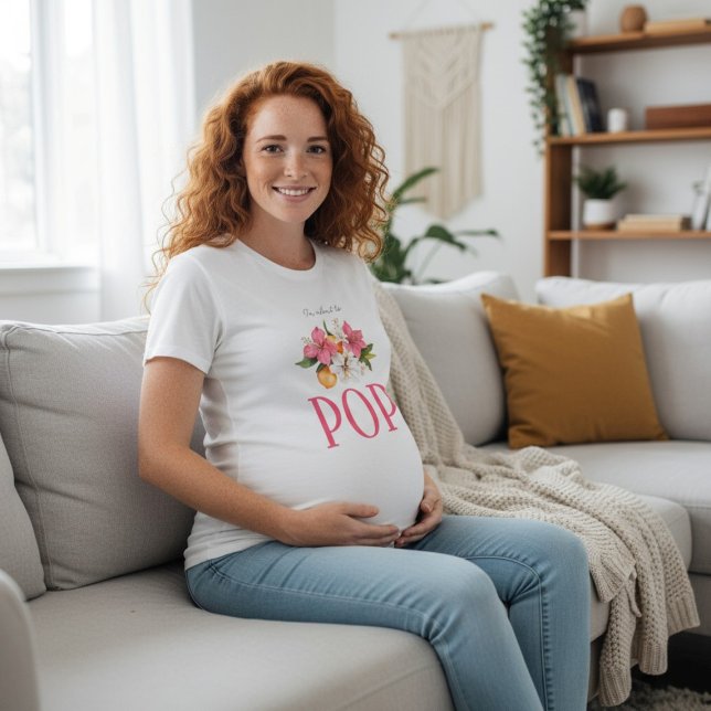Floral "I'm About to POP!" Baby Shower  T-Shirt (Von Creator hochgeladen)