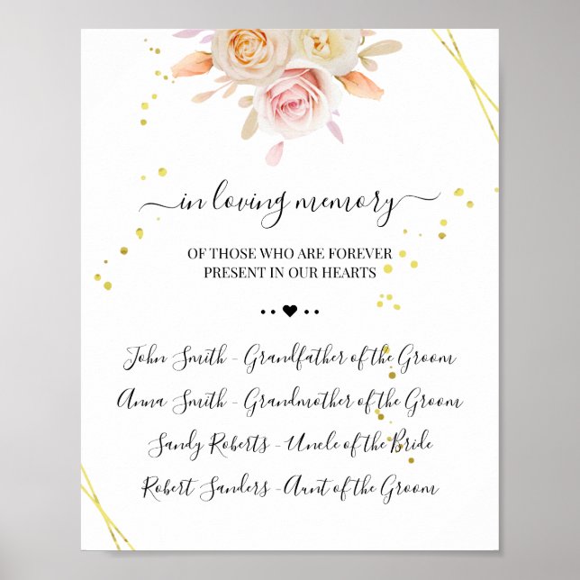 Floral in liebevoller Erinnerung Zeichen Poster (Vorne)