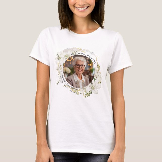 Floral In Loving Memory Memorial Funeral Keepsake T-Shirt (Vorderseite)