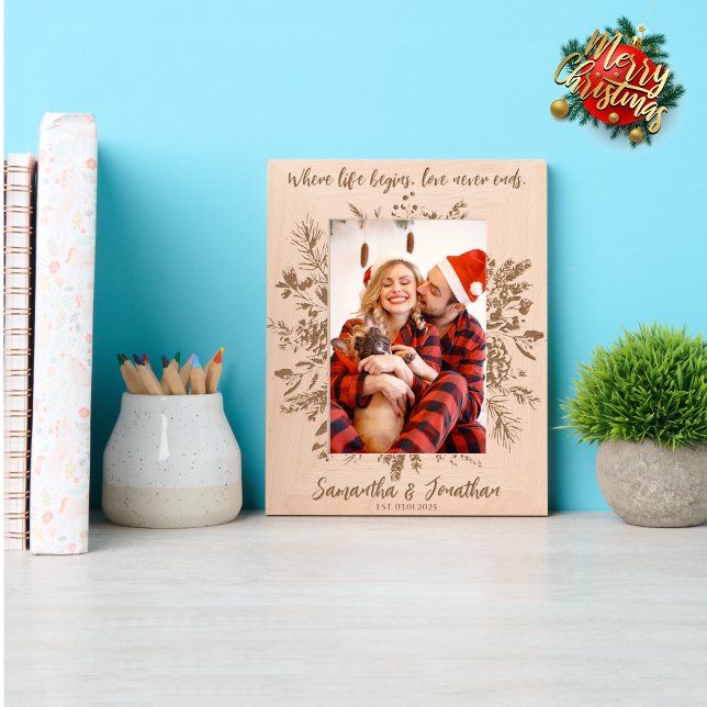 Floral Individuelle Name Couple Christmas Foto Kee Geätzte Rahmen (Von Creator hochgeladen)