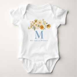 Floral Initial Baby Bodysuit | Blue Monogram Name Baby Strampler