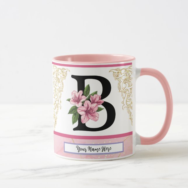 Floral Initial Mug – Letter B Monogram | Personali Tasse (Rechts)