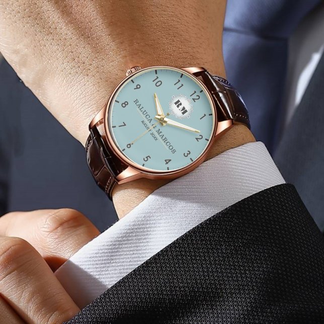  Floral initials couple names blue romantic design Armbanduhr (Von Creator hochgeladen)