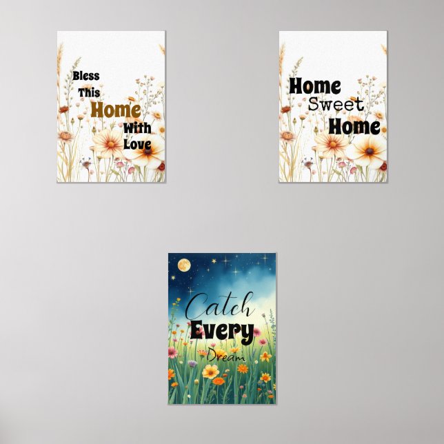 Floral Inspiration Wall Art - Set von 3 Zuhause Qu (Vorderseite)