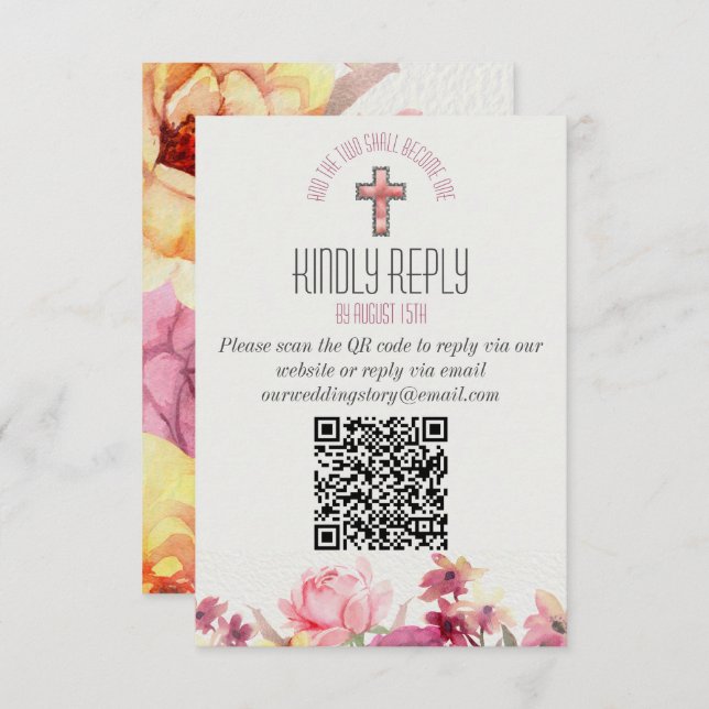 Floral Inspirational Art Antwort QR-Code Hochzeit (Vorne/Hinten)