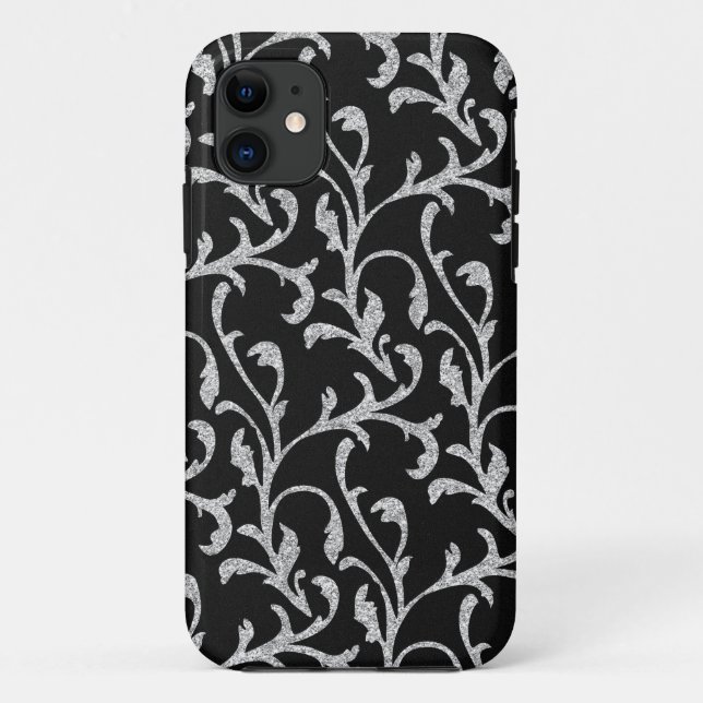 Floral iPhone Case für Schwarz und Silber Glitzer (Rückseite)