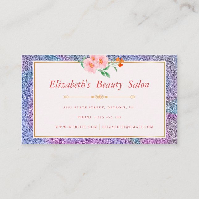 Floral Iridescen Glitzer Makeup Artist Beauty Visitenkarte (Rückseite)