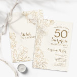 Floral Ivory Gold Surprise 50th Birthday Party Einladung<br><div class="desc">Floral Ivory Cream & Gold Surprise 50th Birthday Party Invitation. Minimalist modern design featuring botanical accents and typography script font. Simple floral invite card perfect for a stylish female surprise bday celebration. Can be customized to any age.</div>