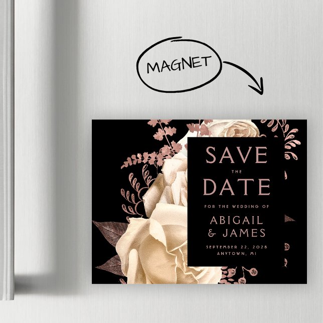 Floral Ivory Rose Gold Dunkel Magnetic Save the Da Magnetkarte (Von Creator hochgeladen)