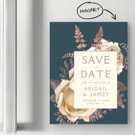 Floral Ivory Rose Gold Save the Date Aquamarin Magneteinladung