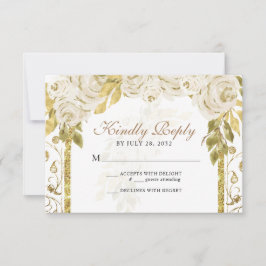 Floral Ivory White Gold Arch Quinceañera RSVP Karte