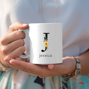 Floral J Monogram-Tasse mit bearbeitbarem Namen Kaffeetasse