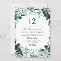 Floral Jade Green 12. Hochzeitstag Einladung