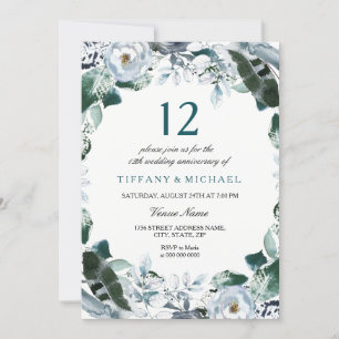 Floral Jade Green 12. Hochzeitstag Einladung