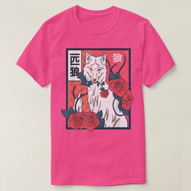 Floral Japanese Wolf  T-Shirt (Design vorne)