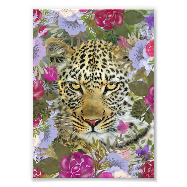 Floral Jungle Safari Leopard Malerei Fotodruck (Vorne)