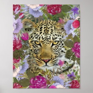 Floral Jungle Safari Leopard Malerei Poster