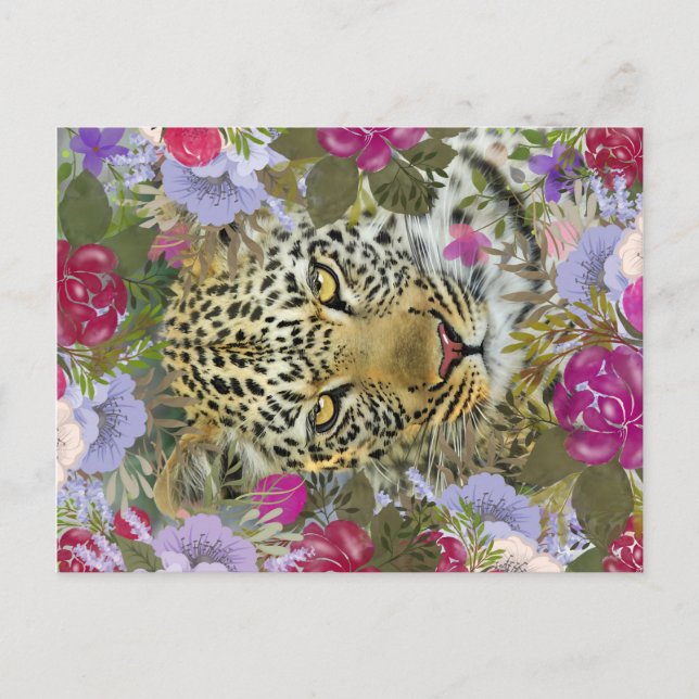 Floral Jungle Safari Leopard Malerei Postkarte (Vorderseite)