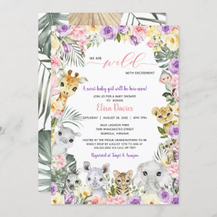 Floral Jungle Safari Tiere Girl Babydusche Einladung