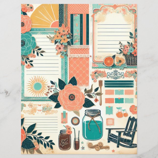 Floral Junk Journal Page Peach & Aquamarin Souther (Vorderseite)