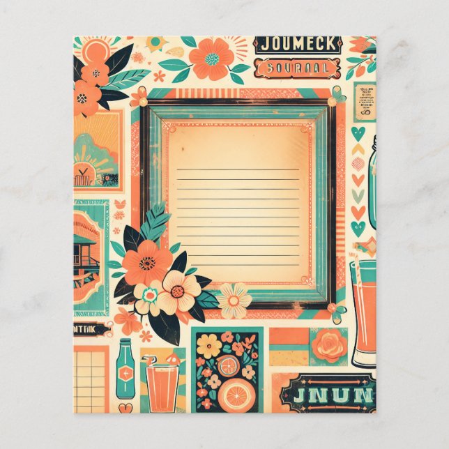 Floral Junk Journal Page Peach & Aquamarin Souther (Vorderseite)