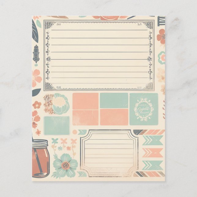 Floral Junk Journal Page Peach & Aquamarin Souther (Rückseite)