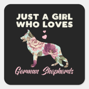 Floral Just A Girl Who Loves German Shepherd Quadratischer Aufkleber