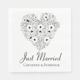 Floral Just Married Anemone Black Heart Blume Serviette