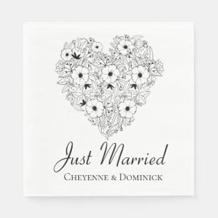 Floral Just Married Anemone Black Heart Blume Serviette