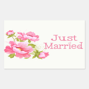Floral Just Married Pink Peonies Blume Stickers