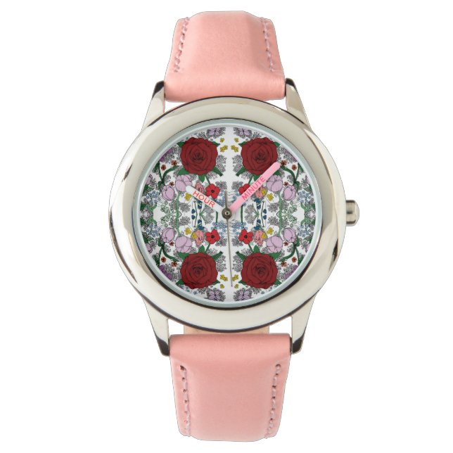 Floral Kaleidoskop Stainless Steel Pink Watch Armbanduhr (Vorderseite)