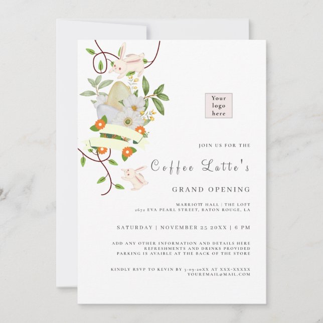 Floral Kaninchen und Eier OsterfeierVibe Business  Einladung (Vorderseite)