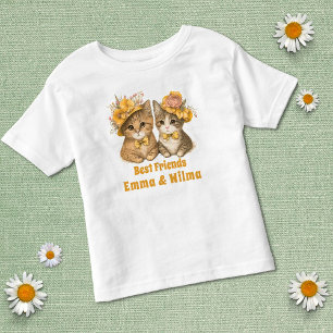 Floral Katzen Beste Freunde Gelbe Weiße Niedlich Kleinkind T-shirt