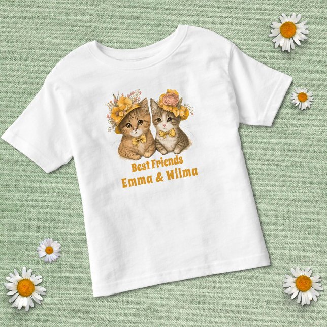 Floral Katzen Beste Freunde Gelbe Weiße Niedlich Kleinkind T-shirt (Von Creator hochgeladen)