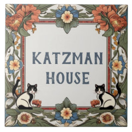 Floral Katzen Custom House Name Plate Schild Plaqu Fliese