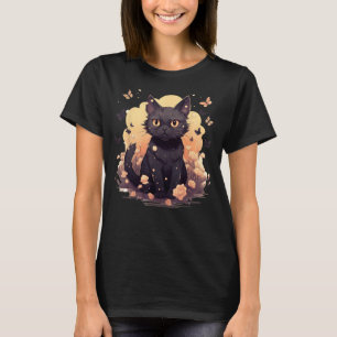 Floral Katzen Schmetterlinge Ästhetische Mädchen F T-Shirt