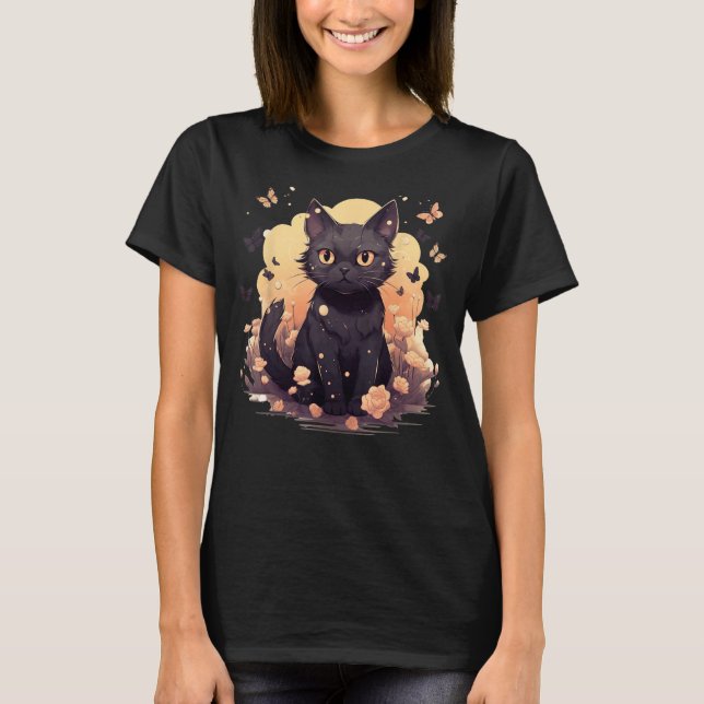 Floral Katzen Schmetterlinge Ästhetische Mädchen F T-Shirt (Vorderseite)