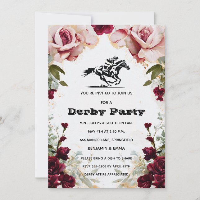 Floral Kentucky Derby Party Invitation Horse Racin Einladung (Vorderseite)