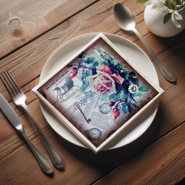 Floral Key Ephemera Decoupage Serviette (Von Creator hochgeladen)