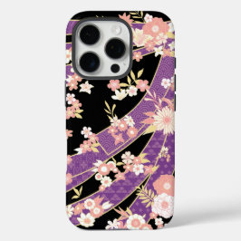 Floral Kimono Muster Violet iPhone 16 Pro Hülle