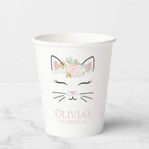 Floral Kitten Geburtstagsparty Kitty Gesicht Papie Pappbecher
