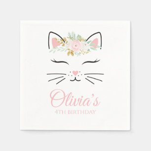 Floral Kitten Geburtstagsparty Servietten pink