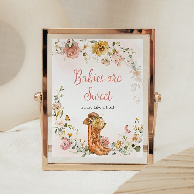 Floral Kleine Cowgirl Babys sind süß Poster (Cowgirl Wild West Baby Shower Babies are Sweet Sign)
