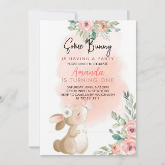 Floral kleiner Bunny Girl Geburtstag Einladung