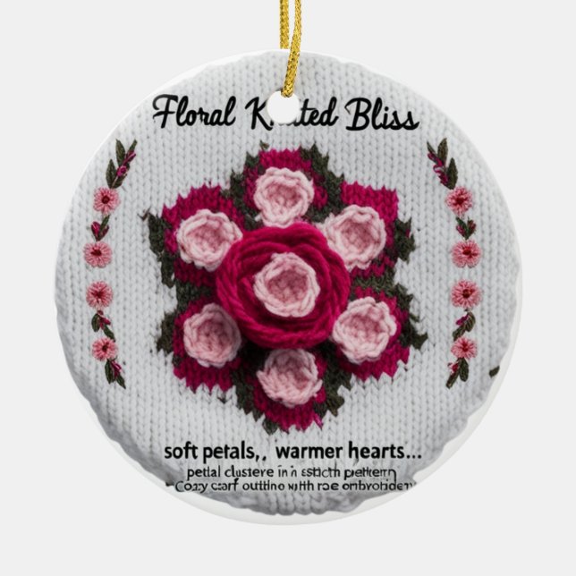 Floral Knitted Bliss Ceramic Ornament | Rose Keeps (Vorne)
