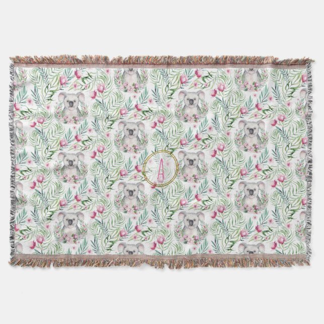 Floral KOALA BEAR Monogram Girls Bedroom Kinderzim Decke (Vorderseite)