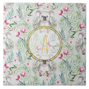 Floral KOALA BEAR Monogram Girls Bedroom Kinderzim Fliese