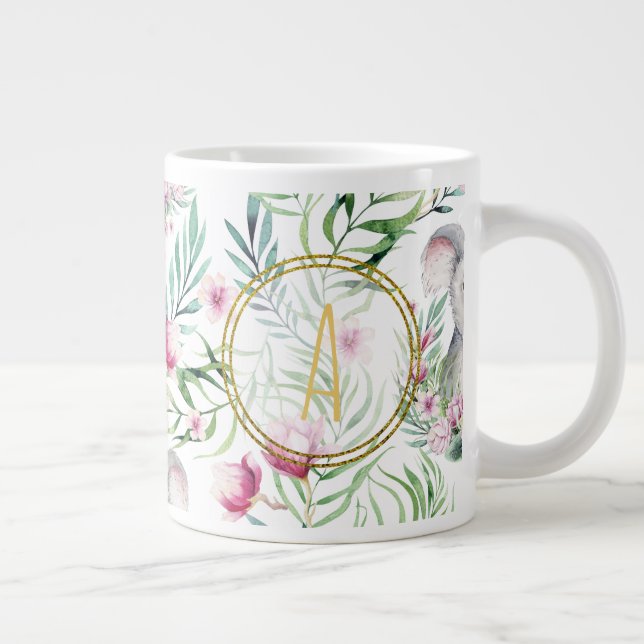 Floral KOALA BEAR Monogram Girls Bedroom Kinderzim Jumbo-Tasse (Rechts)