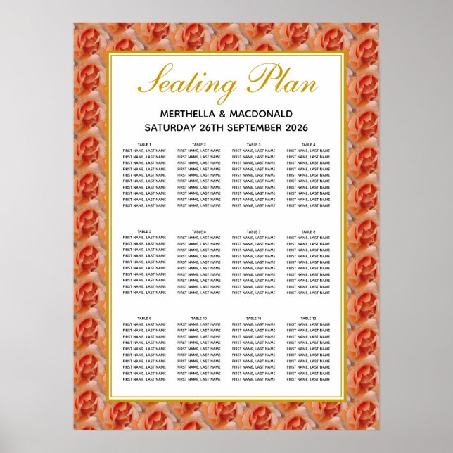 Floral | KORALE ROSE | 120 Sitze | Sitzplan Poster (Vorne)