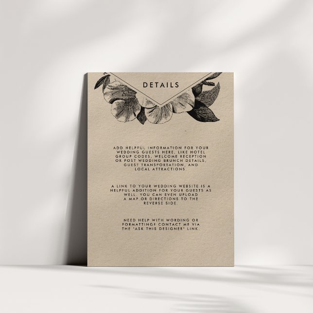 Floral Kraft Wedding Guest Details Begleitkarte (Von Creator hochgeladen)